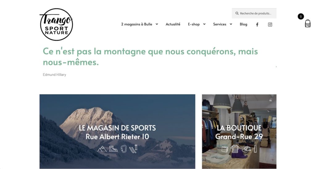 site internet magasin de sport Trango sport nature bulle